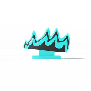 Close-up of Cloudsharks Fire Fin Charms, easy-to-attach glow-in-the-dark shark slides accessories for personalized footwear