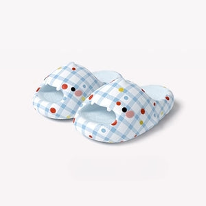 CloudSharks Slides™ - Cute shark face with polka dots on slides, available for all ages at CloudSharks.shop