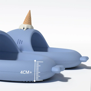 Close-up of the CloudSharks Ice Scream Shark Slides showing the 4CM thick cushioned sole for added comfort and support.