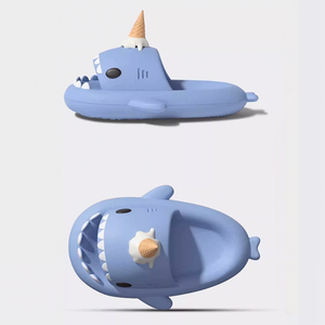 Blue CloudSharks Ice Scream Shark Slides shown from a side and top view, featuring a playful shark design with an ice cream cone on top.
