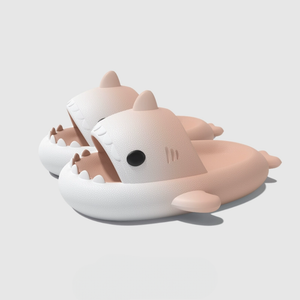 Pink Blush Mist White shark slides by CloudSharks, featuring cute shark design, soft cushioned sole, lightweight slip-on shark slippers for indoor and outdoor comfort