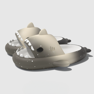 Grayish beige black CloudSharks shark slides with elegant neutral tones and starry finish, durable cushioned shark slippers for everyday indoor and outdoor wear