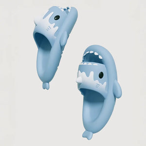 Cloudsharks blue shark slides styled like an ice cream bar, featuring a playful shark face and fins – unique and comfortable EVA slippers.