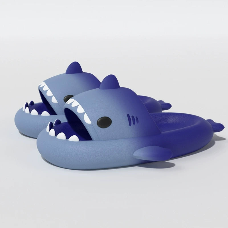LanShen blue shark slides and shark slippers featuring a playful shark design, premium EVA material, and anti-slip soles, available at CloudSharks.shop.