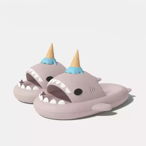 Light pink CloudSharks Ice Scream Shark Slides featuring a wide-mouthed shark design with an ice cream cone for a fun and quirky look.