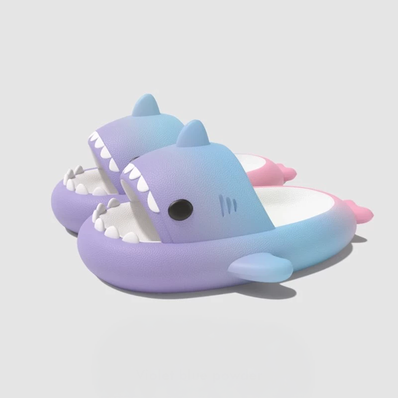 lightweight EVA sandals for boys and girls, slip-resistant and colorful. shark slides purple blue